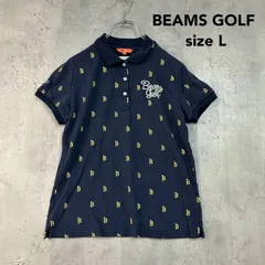 BEAMS GOLF ビームスゴルフ L サイズ ポロシャツ 半袖 ネイビー 総柄 モノグラム Bマーク 刺繍 ロゴ ゴルフウェア スポーツウェア トップス ウエア ゴルフ 日本製 綿 ポロ シャツ ネイビー系 シック 上品 鹿の子 ★ ■◆のサムネイル