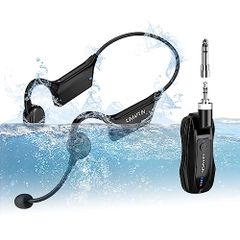 【新品】ワイヤレス 完全防水マイク 2.4G無線フィットネスヘッドセットマイク IP67防水＆防塵 プラグ＆プレイ 瞬時接続 ノイズ軽減 360°集音 20M伝送距離 6時間連続使用 フィットネス、スピニング、ヨガ、水泳に等最適 04c9b19a