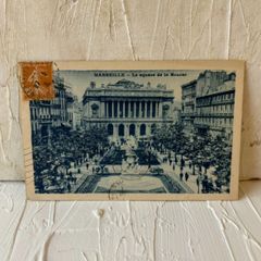 French antique postcard, Marseille, Le square de la Bourse, landscape, postmark, flea market, brocante, streetscape, picture postcard.