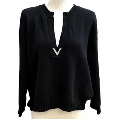 美品★VALENTINO ヴァレンティノ 4B3KC53X8E4 バージンウール100％ ラインストーンロゴ金具 スキッパー 長袖 ニット ブラック XS 正規品のサムネイル