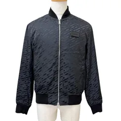 美品□VERSACE ヴェルサーチ 2022年製 1A06201 グレカ ロゴ総柄 中綿入り ボンバージャケット ネイビー ブラック 46 イタリア製 正規品のサムネイル