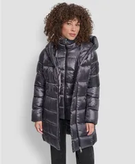 ダナ キャラン ニューヨーク レディース アウター ジャケット・ブルゾン コート DKNY Womens Bibbed ShawlCollar Packable Shine Puffer Coatitのサムネイル