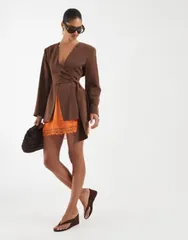 エイソス レディース アウター ジャケット・ブルゾン ドレープ ブレザー ASOS DESIGN cinchedrape blazer in chocolate チョコレートのサムネイル