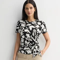 ナインウェスト レディース トップス Tシャツ Womens Nine West Cinch Waistop Black Rachel Floral ブラックのサムネイル
