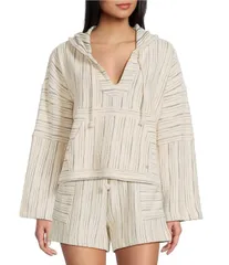 ロキシー レディース トップス シャツ Roxy Coordinating Long Sleeve Stripe Rich Coast Poncho Deep Lagoon ストライプのサムネイル