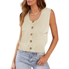 セオリア レディース アウター ニット・セーター ボタンダウン ベスト ノースリーブ ダウン Seoria Women Sweater Vest Sleeveless Deep Neck Buttonのサムネイル