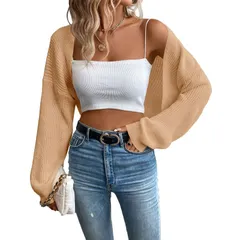 セオリア レディース アウター ニット・セーター カーディガン Seoria Womens Knitted Cardigan Long Sleeve Open Front Crop Sweater Sのサムネイル