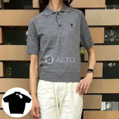 【2026秋冬物モデル】AMI PARIS アミ パリス Ami De Coeur メリノウール ニット ポロ FPL439 KN0039 メリノウール 半袖 ニット ハートロゴ 刺繍 クロップド丈 グレー・ブラック レディースのサムネイル