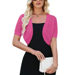 セオリア レディース アウター ニット・セーター カーディガン クロップド Seoria Womens Knit Cardigan Short Sleeve Cropped Sweater Shrugのサムネイル