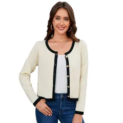 セオリア レディース アウター ニット・セーター ボタンダウン カーディガン ダウン Seoria Women Color Block Cardigan Long Sleeve Button Downのサムネイル