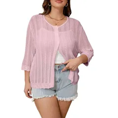 セオリア レディース アウター ニット・セーター カーディガン Seoria Womens Hollow Out Cardigan Long Sleeve Lightweight Casual Outのサムネイル