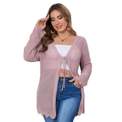 セオリア レディース アウター ニット・セーター プラスサイズ カーディガン Seoria Womens Plusize Tie Front Cardigan Lightweight Sweaterのサムネイル
