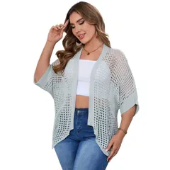 セオリア レディース アウター ニット・セーター プラスサイズ カーディガン Seoria Plusize Cardigan for Women Half Sleeve Lightweight Kniのサムネイル