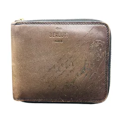 Berluti 美品 ベルルッティ イタウバ スクエア スクリットレザー ジップ付きウォレット カリグラフィ 二つ折り財布 コインケース有り ベネチアン ブラウン コンパクトウォレット ABランク 中古 鑑定済 ベルルッティ財布のサムネイル