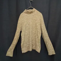 M1-04272【Women】DOCLASSE(ドゥクラッセ) 長袖 ハイネック カットソー (L) / ベージュ×白 花柄 両脇に毛玉有 HT-春秋のサムネイル