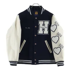 HUMAN MADE (ヒューマンメイド) 19AW VARSITY JACKET アームレザー ハートロゴ バーシティージャケット スタジャン ブルゾン ネイビー/ホワイトのサムネイル