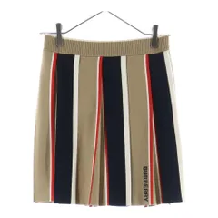BURBERRY (バーバリー) アメリアアイコンストライプ プリーツスカート ウール ゴムウエスト ロゴ刺繍 ブラック/ブラウン/アイボリー/レッド レディースのサムネイル