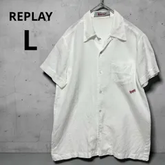 REPLAY リプレイ 半袖シャツ L 麻100 ラミー100 ホワイト 白 オープンカラー 開襟 胸ポケット ロゴ刺繍 メンズ リネンシャツ サマーシャツ カジュアル 清涼 涼しい 大人 シンプル ナチュラル 羽織り 春夏のサムネイル