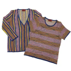 ミッソーニ MISSONI アンサンブル ツインニット ビスコース ウール 3D ニット 半袖 トップス Vネック カーディガン 46 ブルー系 マルチカラーのサムネイル