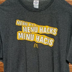 古着 DELTA PRO WEIGHT McDonald's マクドナルド MENU HACKS メニューハック 企業ロゴ ファストフード 企業モノ オフィシャル プロモーション 半袖 Tシャツ メンズ 2XLサイズ クルーネック チャコール 霜降りグレーのサムネイル
