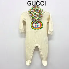 【グッチ GUCCI】キッズ・ベビー ほぼ新品！カバーオール×スタイ×帽子 3点セット 出産 お祝い ロンパース 70-80(9/12M) ライトイエロー系×マルチカラー ⭐︎のサムネイル