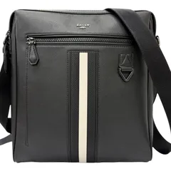 極美品□BALLY バリー MECOY メコイ バリーストライプ ボヴィンレザー ロゴ入り クロスボディバッグ ショルダーバッグ ブラック メンズのサムネイル