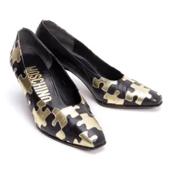 モスキーノMOSCHINO パズルパッチデザインヒールパンプス 黒金5(22.5cm位)のサムネイル