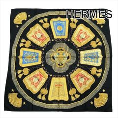 美品 HERMES エルメス シルク スカーフ カレ90 サーベル飾袋 軍服 装飾 モチーフ 服飾小物 ブラック レディース ブランド 小物 m15832