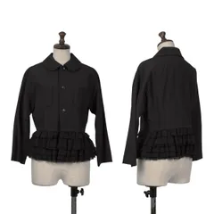 コムコム コムデギャルソンCOMME des GARCONS ウールヘムフリルラグランラウンドカラージャケット 黒SSのサムネイル