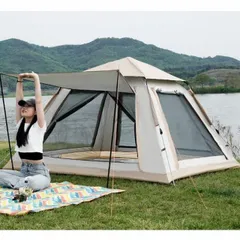 テント ワンタッチテント ワンタッチ式 キャンプ 通気性抜群 簡単設営 窓口あり メッシュ付き 210D 二重防水 防風 UVカット UPF50+ 3~4人用テントのサムネイル
