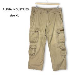 アルファインダストリーズ ALPHA INDUSTRIES コットン100% 6ポケット カーゴパンツ ワークパンツ ミリタリー ワイド オーバーサイズ ベージュ XL メンズ ユニセックス アメカジ ストリート アウトドア 古着
