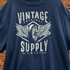 古着 ソノマ SONOMA 半袖 Tシャツ グラフィック プリント バイカー バイク ウィング 翼 タイヤ トールサイズ XLT XL ネイビー 紺 アメカジ アメリカ インポート 大きいサイズ ビッグサイズのサムネイル