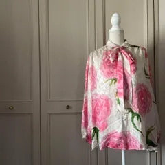 （Z） バレンシアガ BALENCIAGA 花柄 総柄　XS　ブラウス シャツ トップス　レディース　blouse　shirt　Tops　ladies　ROSE　ローズ　リボンのサムネイル
