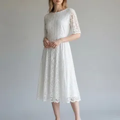 Adrianna Papell アドリアナパペル 総レース ワンピース ドレス 美品 ホワイト オケージョンドレスのサムネイル