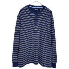 CHAPS チャップス ヘンリーネック 長袖サーマルＴシャツ ボーダー ネイビー(メンズ XL)中古 古着 Y6711のサムネイル