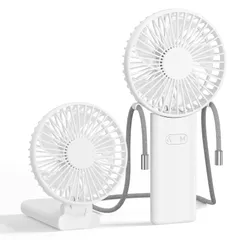 HandFan ハンディファン 超軽量 スリム 携帯扇風機 USB 充電式 180° 折りたたみ 5 段階風量調節 静音 3WAY 手持ち/卓上/首掛け ポータブル ミニ扇風機 暑さ対策 熱中症予防 旅行/メイク/通勤 (ホワイト)のサムネイル