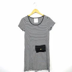 パンソー Pinceau ワンピース ボーダー スパンコール 丸首 ひざ丈 半袖 38 ブラック ホワイト 黒 白 /MT24のサムネイル