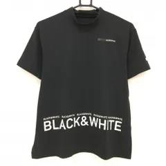 【美品】ブラックアンドホワイト 半袖ハイネックシャツ 黒×白 ロゴプリント レディース M ゴルフウェア Black＆Whiteのサムネイル