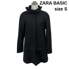 ◆ ザラベーシック ZARA BASIC コート ミドル丈 長袖 スタンドカラー 比翼仕立て ラグランスリーブ 黒 毛 S 7号 レディース S6I297のサムネイル