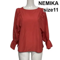 ◆ ネミカ NEMIKA プルオーバーブラウス シャツ 長袖 ラウンドネック ボリュームスリーブ 赤系 コットン混 11 L 11号 レディース S6I325のサムネイル