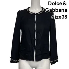 ●◆ ドルチェアンドガッバーナ Dolce＆Gabbana ノーカラージャケット ニット 長袖 ビジュー装飾 黒 38 S～M 7～9号 レディース S6I327のサムネイル