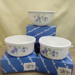 キッチン小物 ホーロー製品 ボール(１)＆ストッカー(２) お花柄 未使用品 箱入 長期間保管品 A438のサムネイル