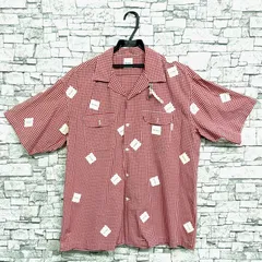 【値下げしました】Karl Helmut(カールヘルム) 半袖 ギンガムチェックシャツ オープンカラー 胸ポケット2つ レッド系 メンズ Lのサムネイル