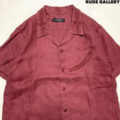 RUDE GALLERY ワークシャツ メキシカンシャツ キューバシャツ オープンカラー 開襟 刺繍 リネン100 ショートスリーブ 半袖 サイズ3 ボルドー バーガンディ ワインレッド ルードギャラリーのサムネイル