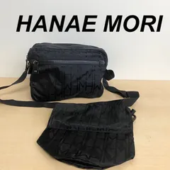 ハナエモリ ショルダーバッグ 巾着ポーチ付 黒 モノグラム 軽量 大容量 HANAE MORI BAGGAGE 森英恵 斜め掛け 【B1-15】のサムネイル