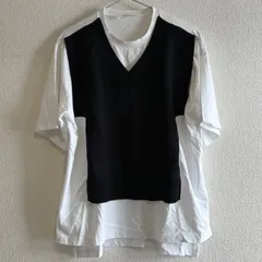 ●ENFOLD 　エンフォルド　カットレイヤード Tシャツ CUT Layered T-SHIRT カットソー 半袖 クルーネック ベスト ジレ ドッキング ニット Vネック 白 ホワイト 黒 ブラック　300FS280-2960【中古】 Cランク　729-4のサムネイル