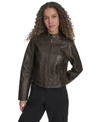 リーバイス レディース アウター ジャケット・ブルゾン レザー フェイクレザー ジャケット Levis Womens Faux Leather Racer Jacket Brown ブラウンのサムネイル