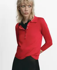 マンゴ レディース アウター ニット・セーター ポロシャツ 長袖 MANGO Womens LongSleeved PoloNeck Sweatered レッドのサムネイル