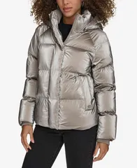 リーバイス レディース アウター ジャケット・ブルゾン キルティング ジャケット Levis Womens Quilted Hooded Puffer Jacket Silver シルバーのサムネイル