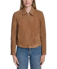 コールハーン レディース アウター ジャケット・ブルゾン スエード ジャケット Cole Haan Womens Zip Front Suede Jacket Hazelnutのサムネイル